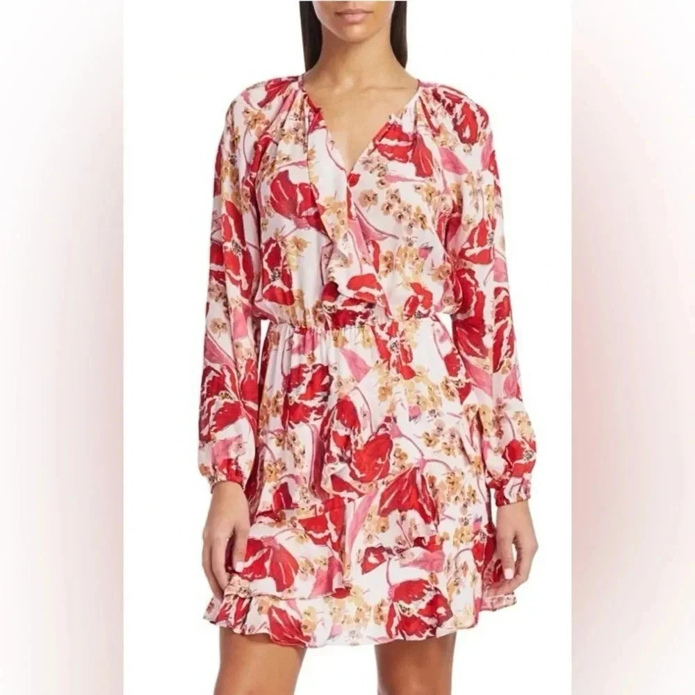 Parker Bertie Floral Silk‎ Ruffle-Trim A-Line Dress size XS EUC